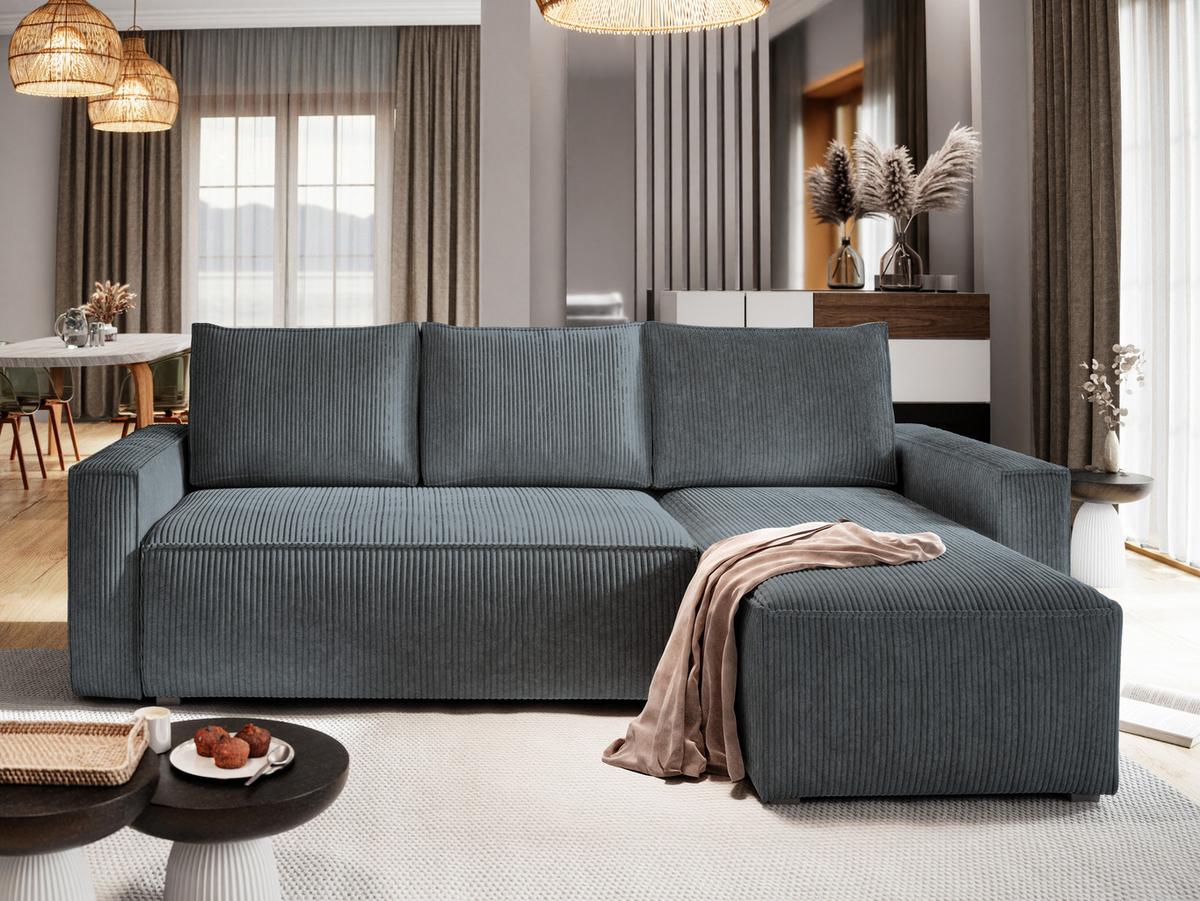 ECKSOFA POTARO Grau Kordstoff mit Schlaffunktion - Grau, Holz/Kunststoff (232/140cm) - MASSENO