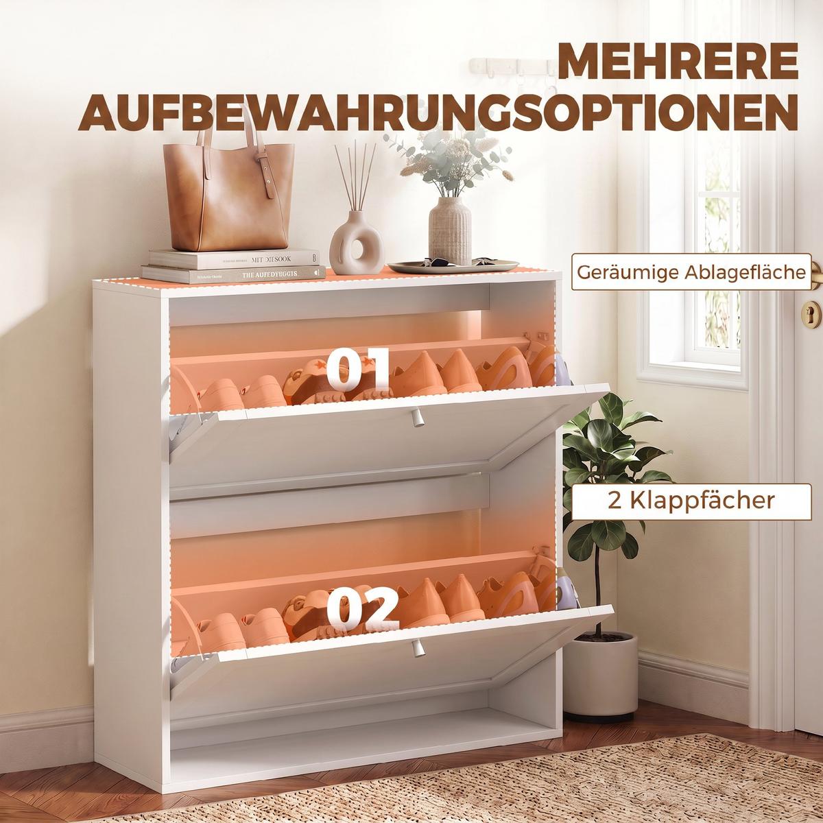 SCHUHSCHRANK MDF Weiß - Weiß, Holzwerkstoff/Metall (20/84/80cm) - HOMCOM