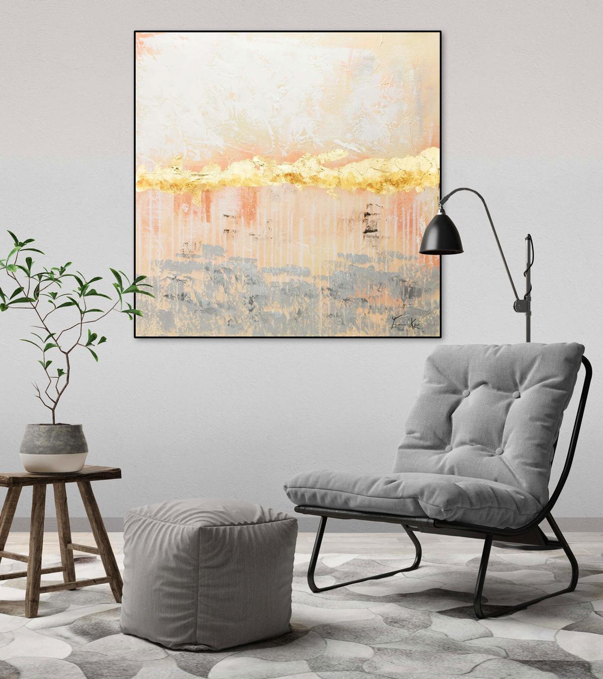 ÖLGEMÄLDE 80/80 cm - Pink/Beige, Holz/Textil (80/80cm) - KUNSTLOFT