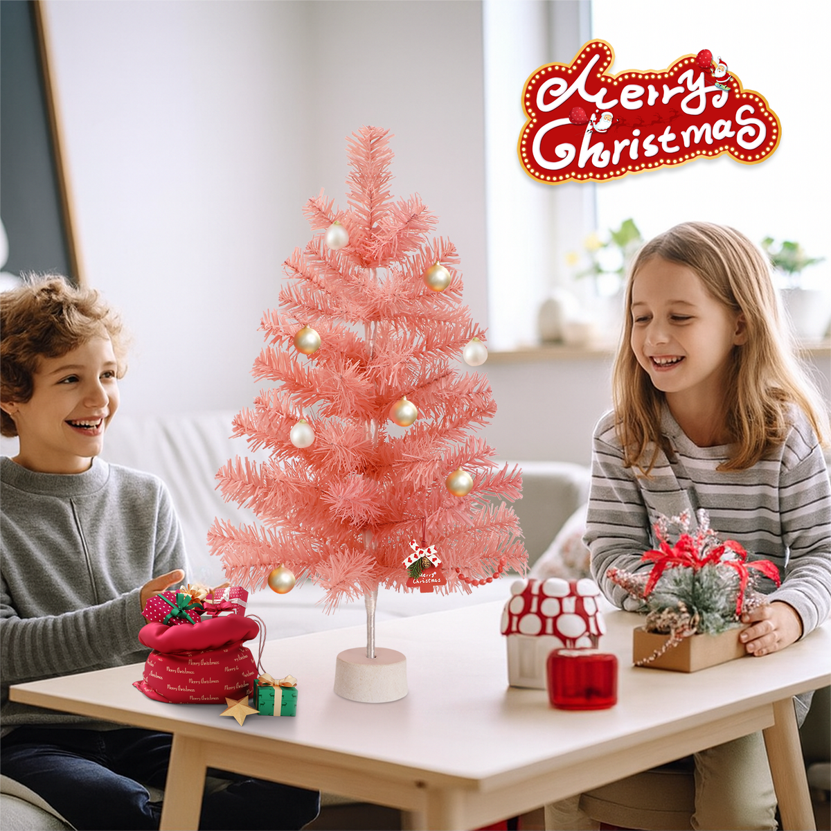WEIHNACHTSBAUM Elowynth 30/30/60 cm - Pink, Kunststoff (60cm) - ZMH