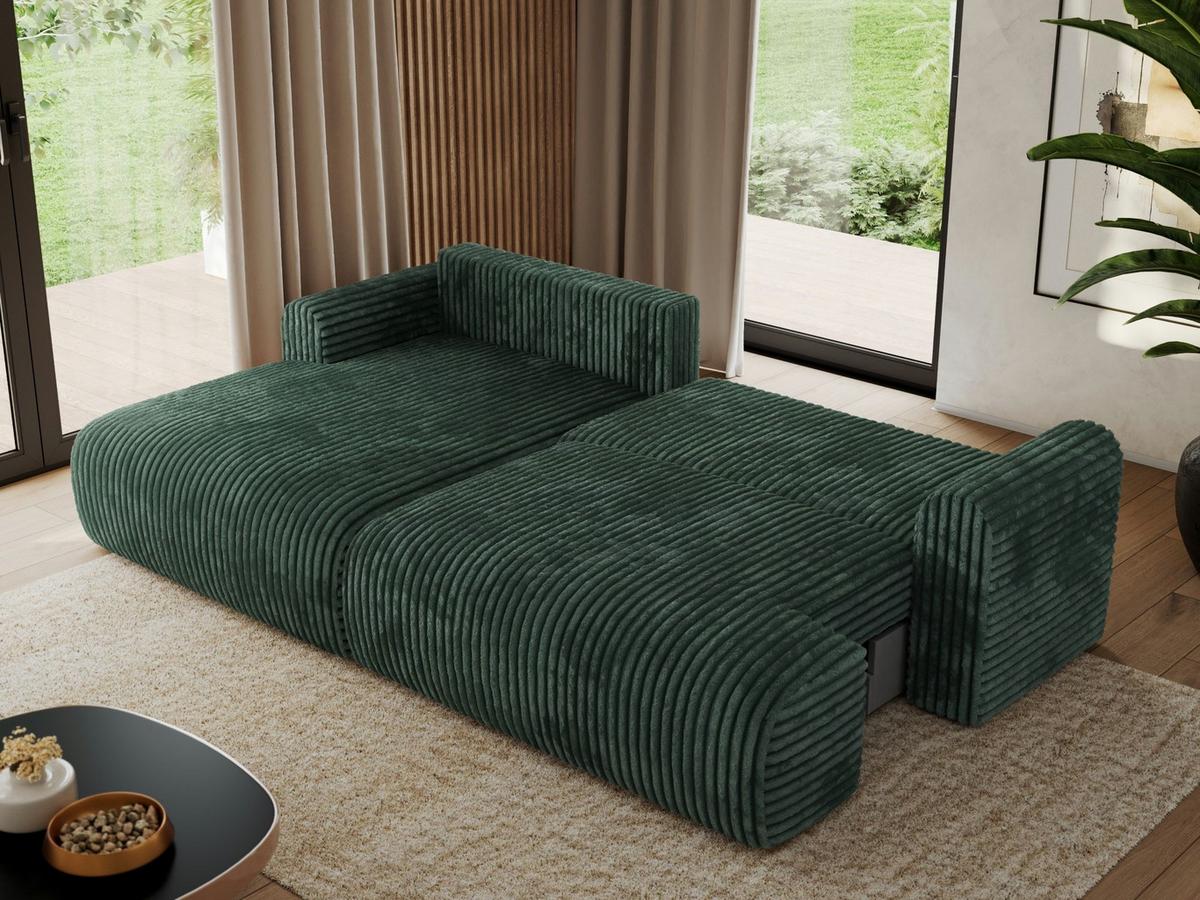 ECKSCHLAFSOFA TONO L Grün Cord - links - Schwarz/Grün, Kunststoff/Textil (260/150cm) - MKS