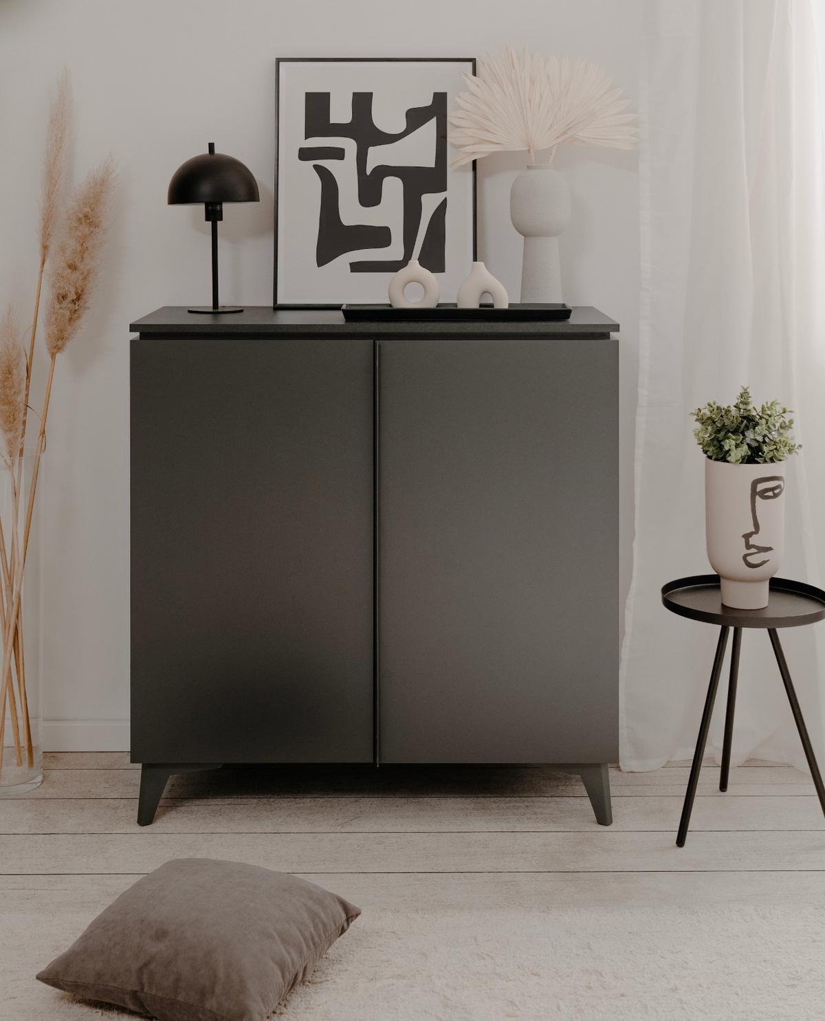 KOMMODE grau, Schiefer 88 x 92 cm, moderne Anrichte 2-türig - Schieferfarben/Grau, Holzwerkstoff/Kunststoff (88/92/40cm) - Furn.Design