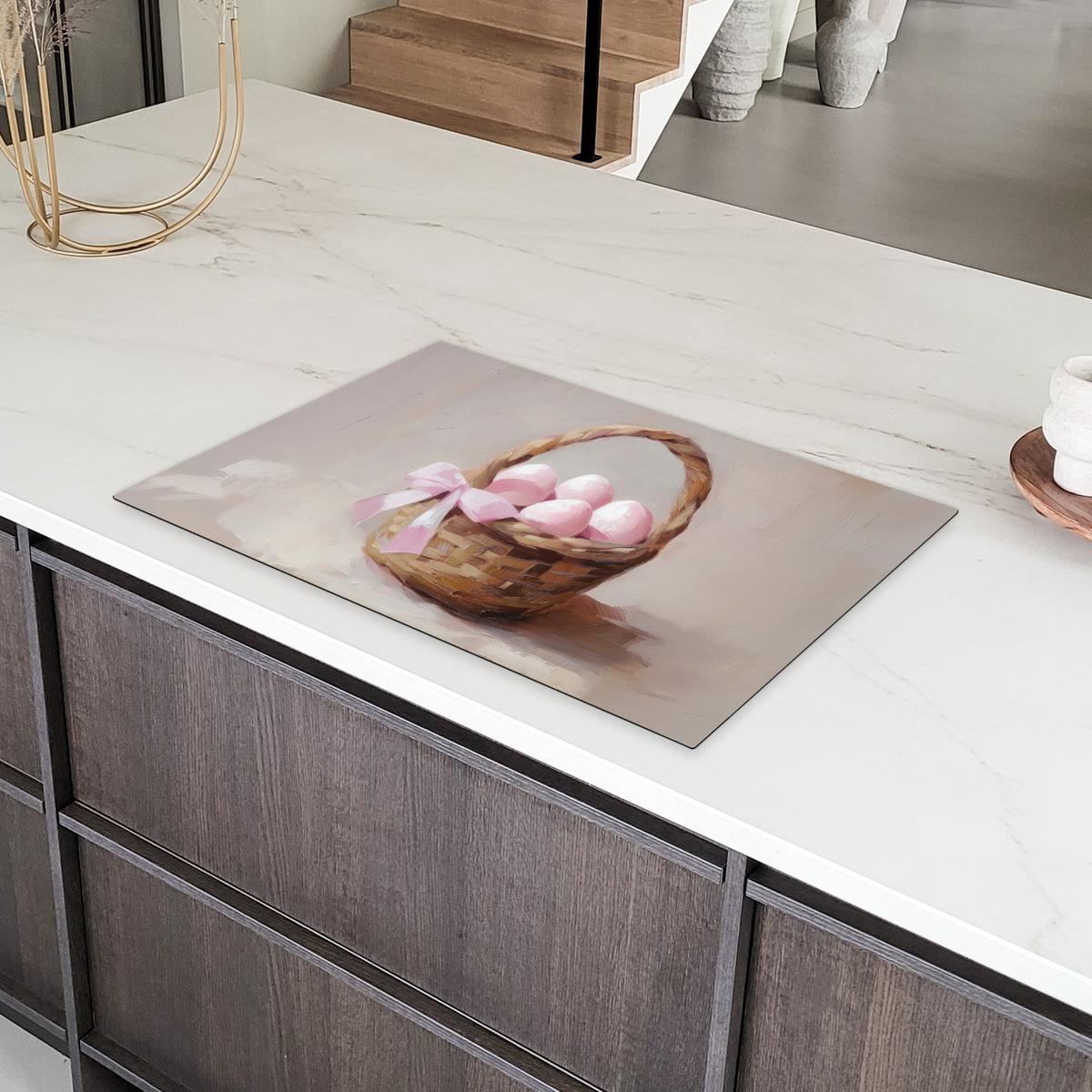 HERDABDECKPLATTE Korb - Eier - Rosa Ceranfeldabdeckung 80x52 cm - Beige, Kunststoff (80/52/0.2cm) - MuchoWow