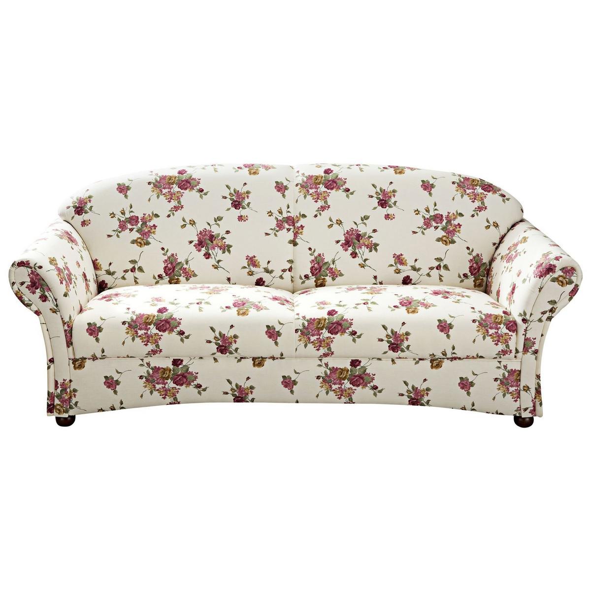 SOFA Landhaus 2,5-Sitzer Kama Bezug Flachgewebe Blumenmuster 3 - Beige, Kunststoff (202/85/81cm) - 58aufmkessel