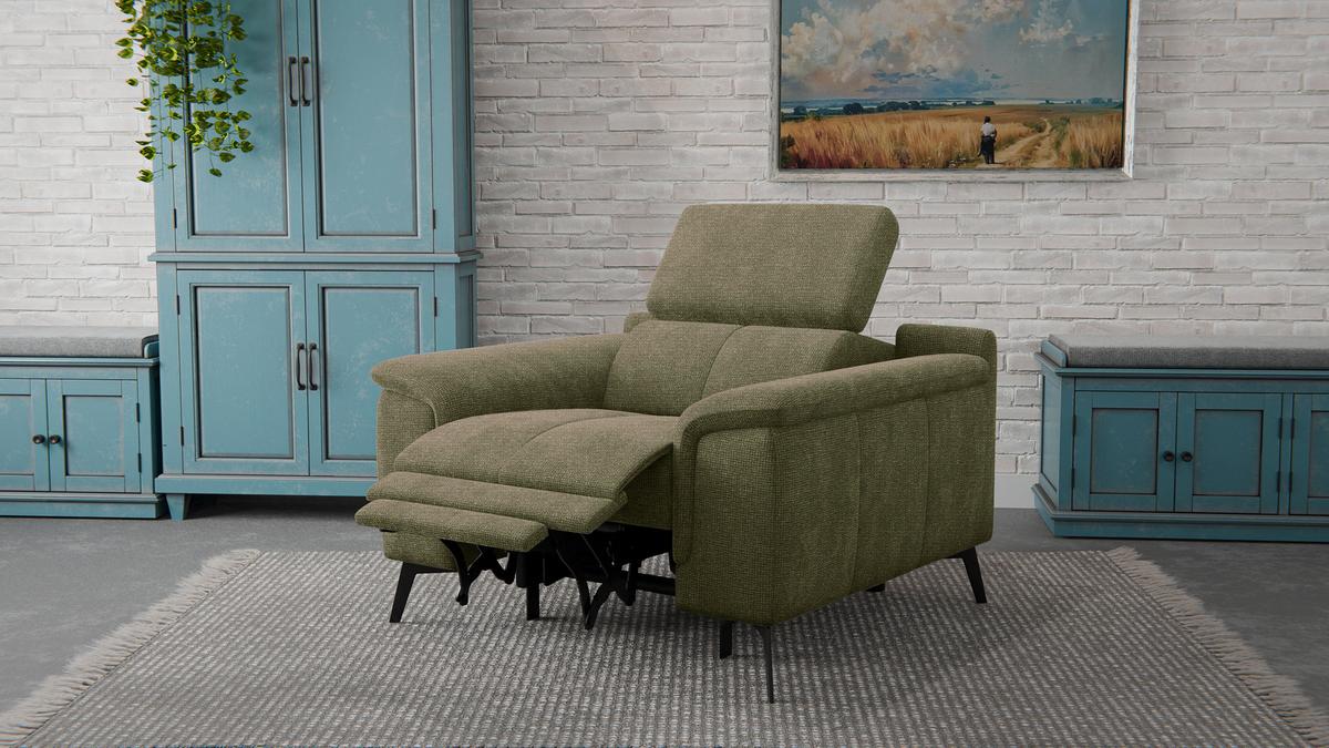 SESSEL FIERO mit Relaxfunktion, olivgrün - Schwarz/Olivgrün, Holzwerkstoff/Textil (114/82/103cm) - Wozimo