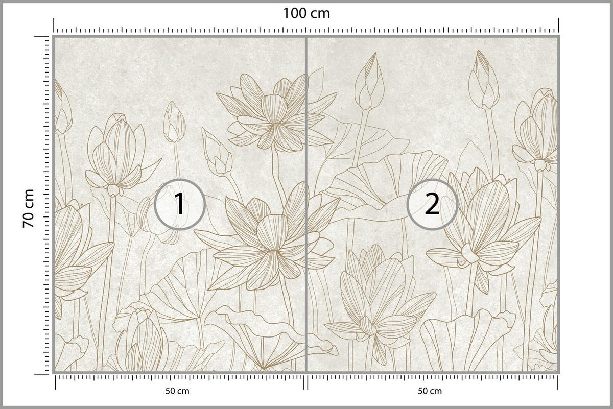 FOTOTAPETE für Wohnzimmer Linienzeichnung Blumen Pflanzen Natur 100x70 - Beige, Papier (100/70cm) - Muralo