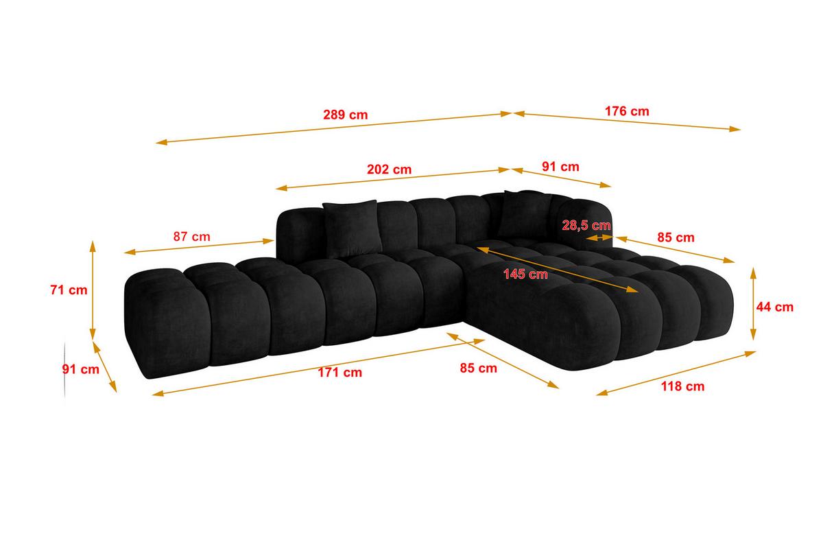 ECKSOFA Ottomane Rechts OLEA-L2 - 289x176x71 cm Schwarz - Schwarz, Holzwerkstoff/Kunststoff (289/176cm) - ALTDECOR