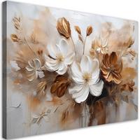 WANDBILD weiß und braun bemalte wildblumen - Beige, Textil (90/60cm) - Feeby