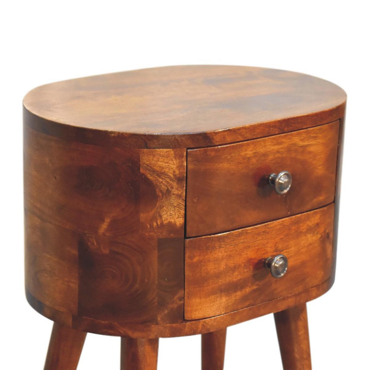 NACHTTISCH Mini, 2 Schubladen, Nordische Beine, Brown - Kastanienfarben/Messingfarben, Holz/Metall (35/50/25cm) - Artisan Furniture