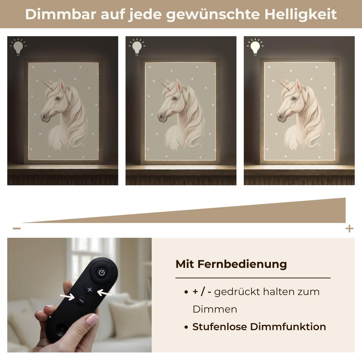 WANDLEUCHTE MIT AKKU Einhorn - Weiß - Punkte 30x40 cm - Taupe, Holzwerkstoff (30/40/8cm) - OnlyWow
