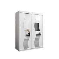 SCHWEBETÜRENSCHRANK 200/150/62 2-türig - Silberfarben/Weiß, Holz/Kunststoff (150/200/62cm) - MÖBEL KRYSPOL