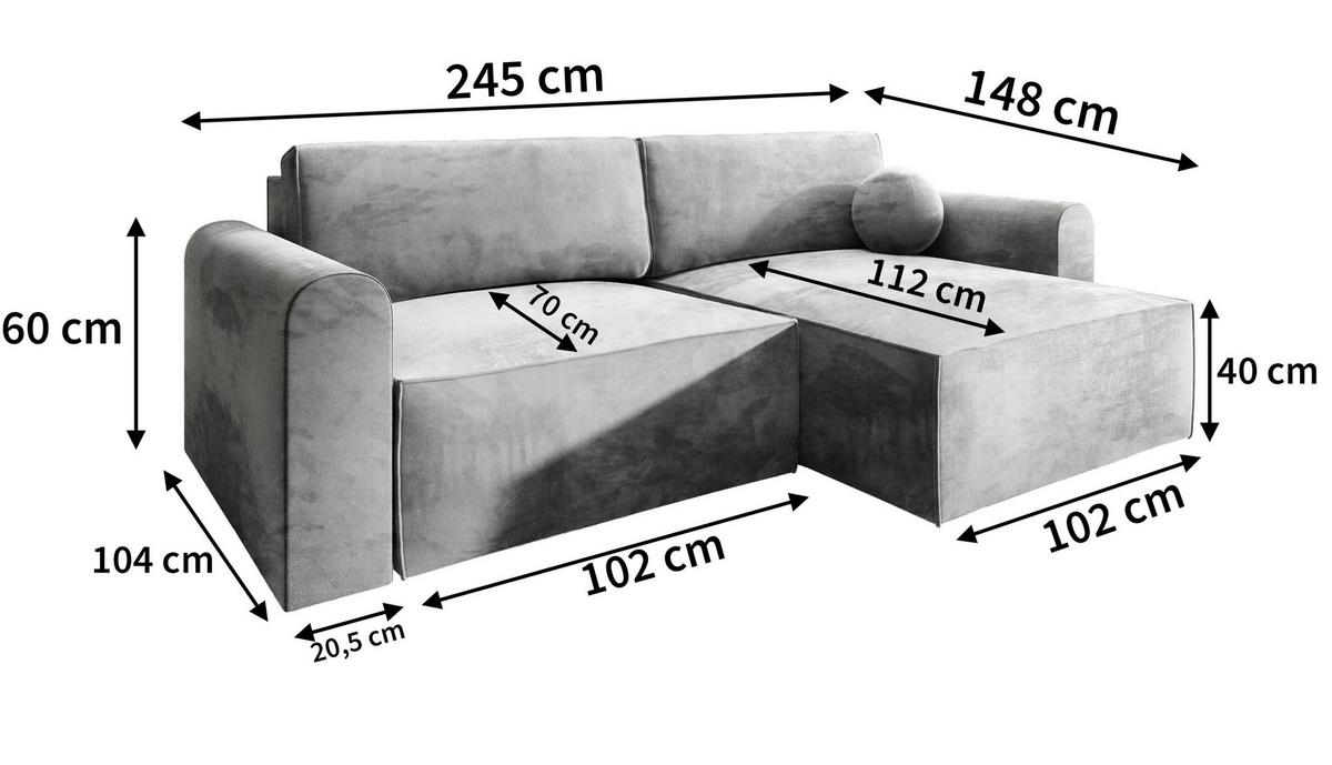 ECKSOFA FIANO M Blau Velours-Stoff mit Schlaffunktion - Blau/Grau, Holz/Kunststoff (245/148cm) - MASSENO