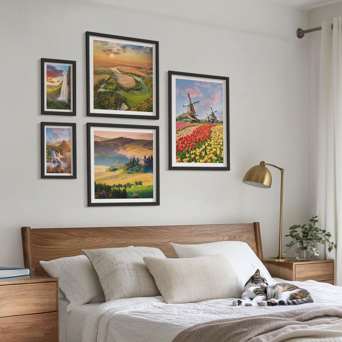 BILDER SET 5er Set - 50x50 cm & 20x30 cm & 40x60 cm Schwarzer Rahmen - Whisky, Wein, Champagner, Kaffee, Alkohol - Schwarz, Kunststoff (40/60cm) - TULUP
