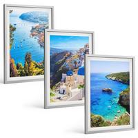 BILDER SET 3er Set - 40x60 cm Silberner Rahmen - Griechische Ansichten von Santorin Oia - Silberfarben, Kunststoff (40/60cm) - TULUP