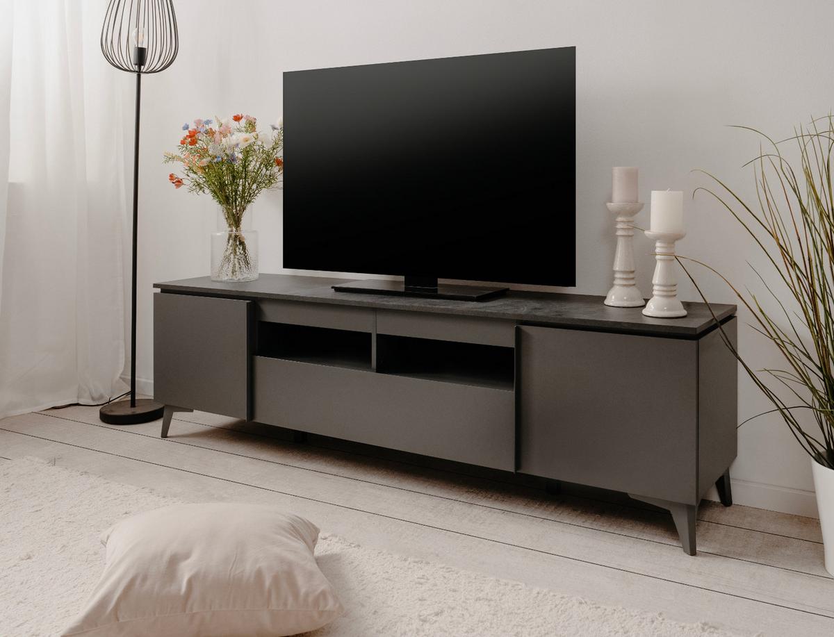 TV-LOWBOARD grau, Schiefer 177 cm, TV unterteil mit 6 Fächern - Grau, Holzwerkstoff/Kunststoff (177/51.5/40cm) - Furn.Design