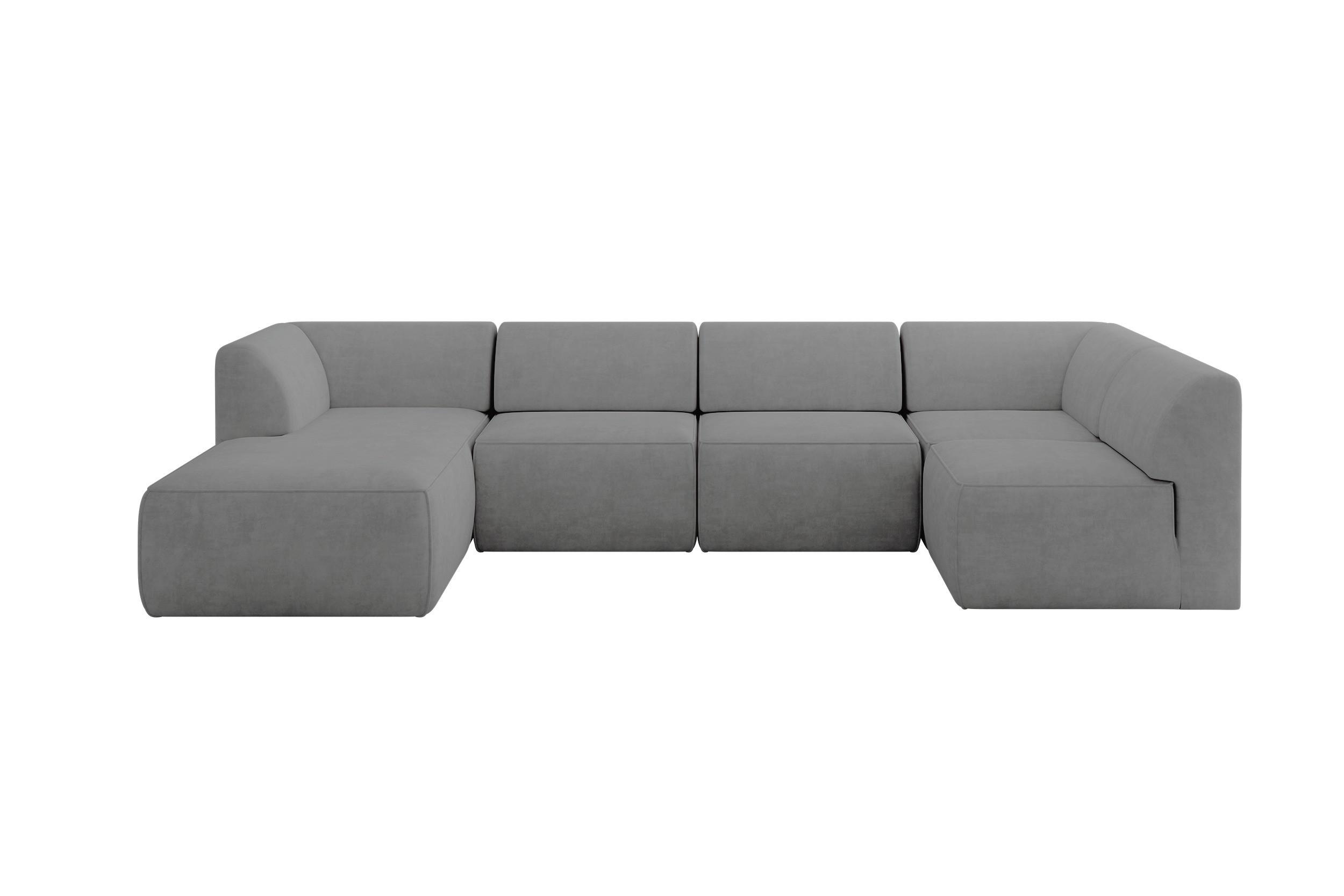 WOHNLANDSCHAFT Ottomane Links MOVO-L 345x180x78 cm Grau Velours - Taupe, Holzwerkstoff/Kunststoff (180/78/345cm) - ALTDECOR