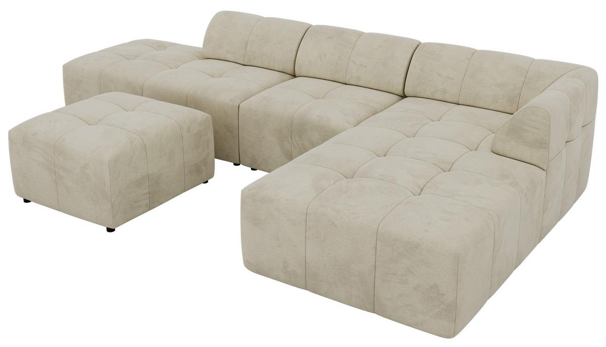 ECKSOFA GRIDA 4M L Beige Velvet - Rechts - Beige/Schwarz, Kunststoff/Textil (176/335cm) - MKS