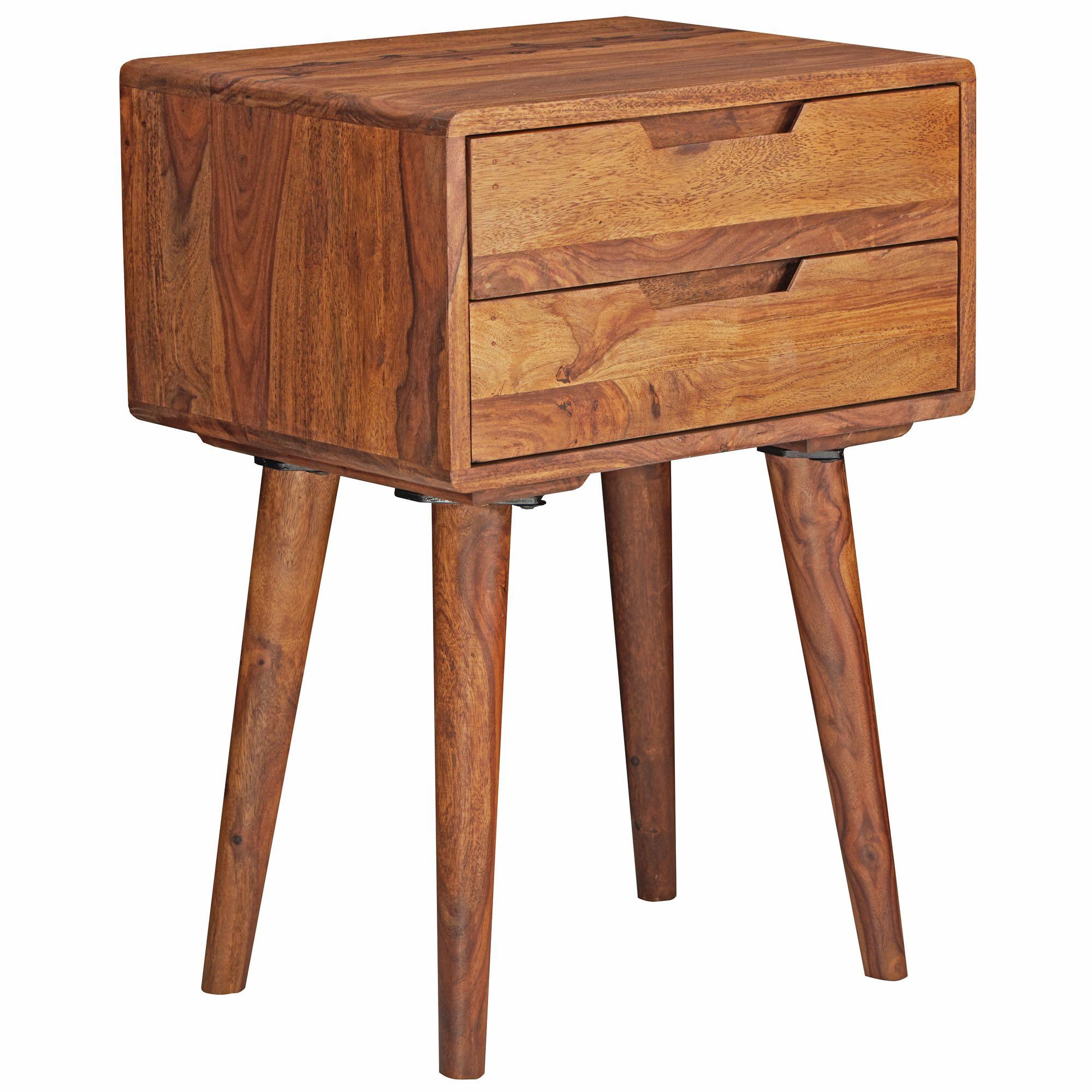 NACHTTISCH – Massivholz, 47x66x36 cm, 2 Schubladen, Landhausstil - Braun, Holz (36/66/47cm) - KADIMA DESIGN