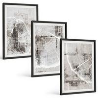 BILDER SET 3er Set - 40x60 cm Schwarzer Rahmen - Graue Holzmaserungsmuster - Schwarz, Kunststoff (40/60cm) - TULUP