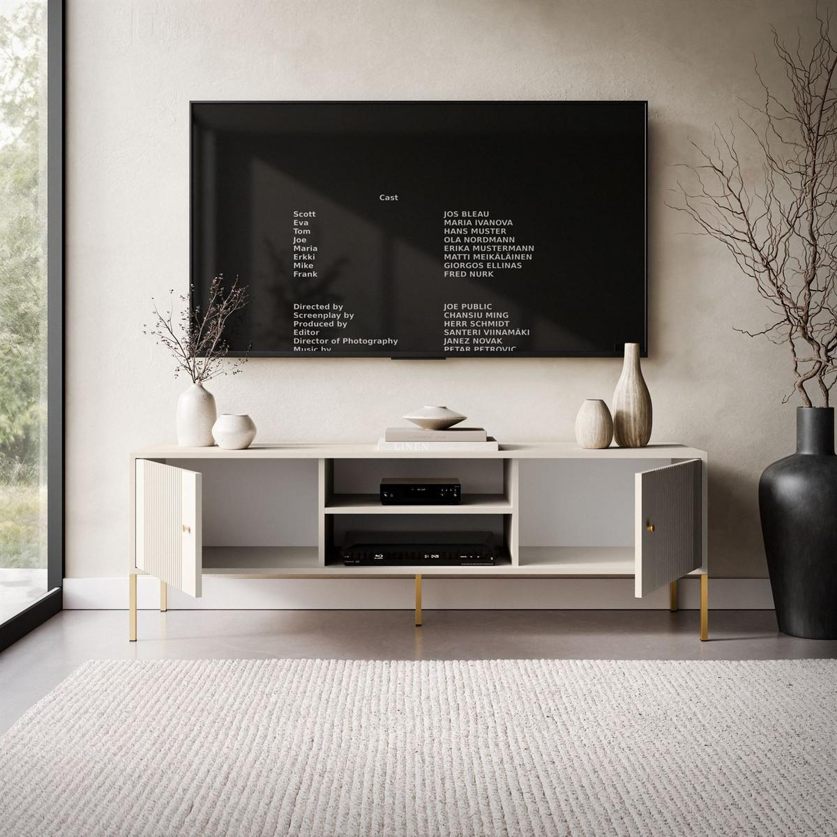 TV-UNIT VIVALDI mit geriffelten Fronten - Kaschmir, Holzwerkstoff (155/51/39cm) - Lookway