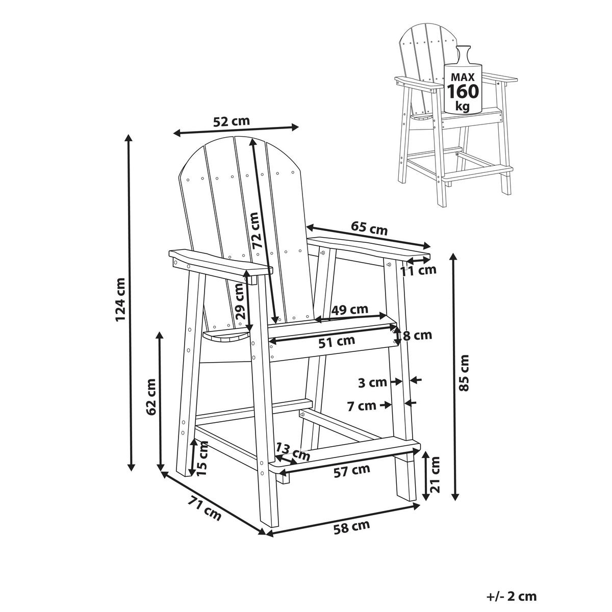 GARTEN-BARSTUHL Blau Adirondack - Blau, Kunststoff (58/124/71cm) - Beliani