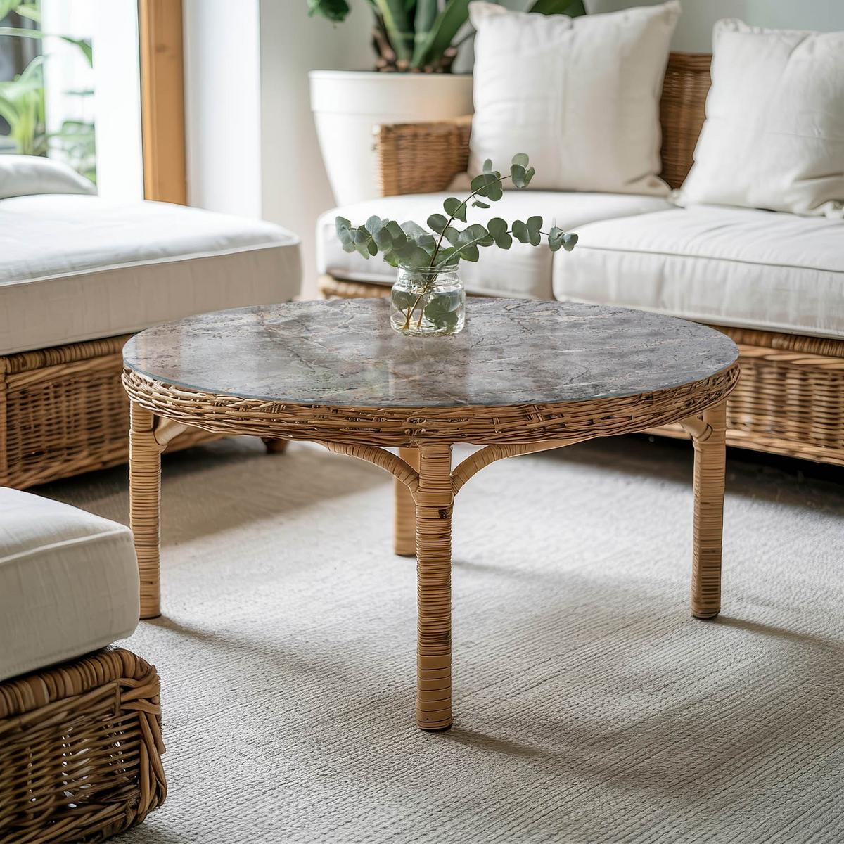 TISCHPLATTE fi80 cm Muster aus Naturmarmor - Grau, Glas (80/80/0.4cm) - TULUP