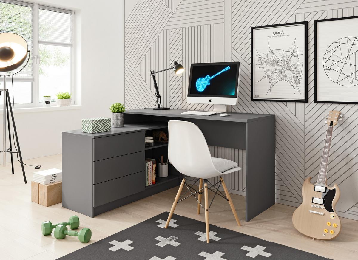 SCHREIBTISCH AURELIO 138,2x50,4x76 cm Bürotisch Computertisch, Graphitfarben - Graphitfarben, Holzwerkstoff (50.4/138.2/76cm) - MASSENO