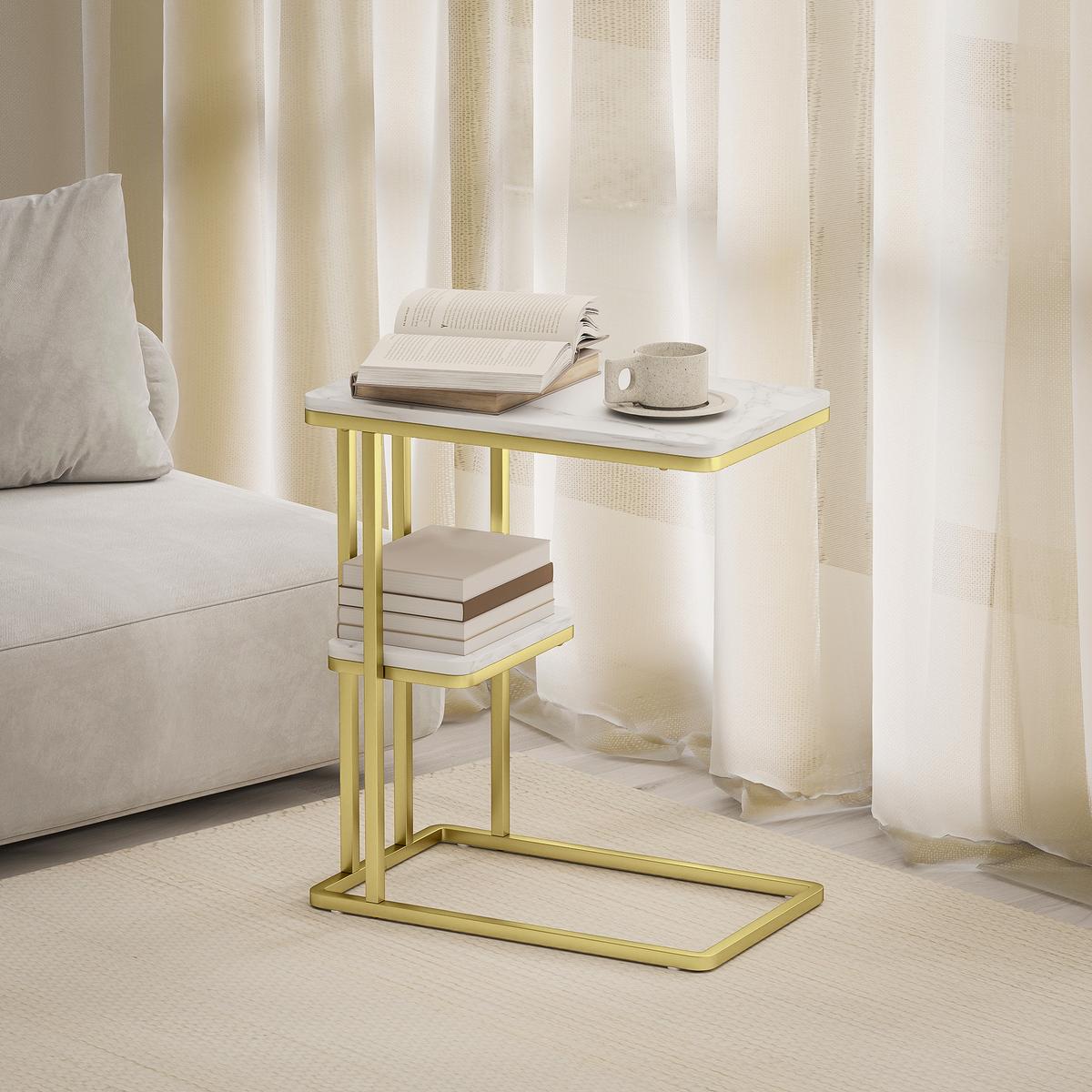 BEISTELLTISCH MDF Stahl Weiß - Goldfarben/Weiß, Holzwerkstoff/Kunststoff (50/30/57.5cm) - HOMCOM
