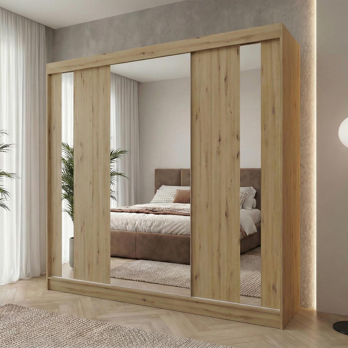SCHWEBETÜRENSCHRANK Gaja II 240/216/61 eiche Artisan mit Spiegel und Schubladen - Eiche Artisan, Holzwerkstoff (240/216/61cm) - Beautysofa