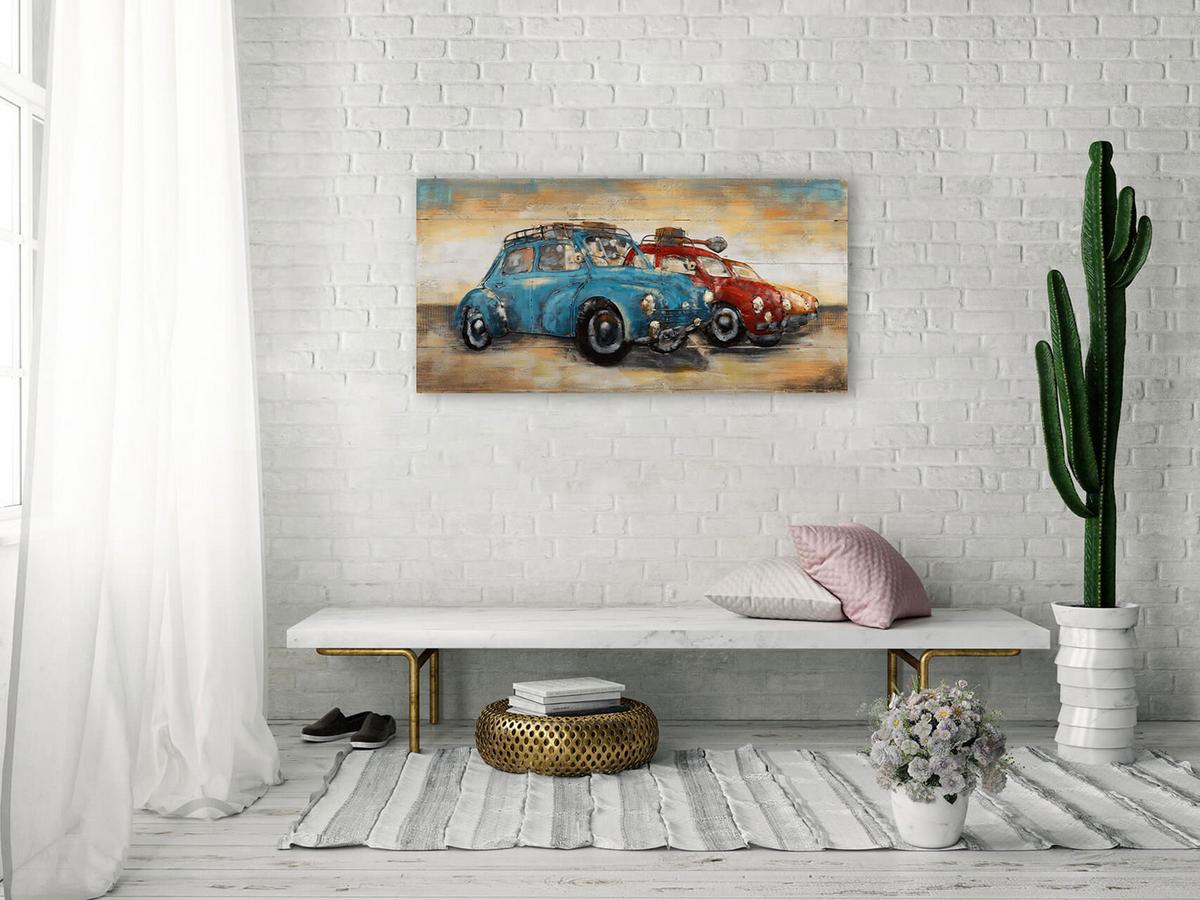 WANDBILD Blau 100/50 cm - Blau/Rot, Holz/Metall (3.5/50cm) - KUNSTLOFT
