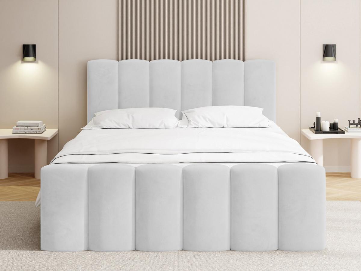 BOXBETT Serenity mit Bettkasten, Samt Hellgrau 120x200 cm – inkl. H4 Taschenfederkern Matratze & Foam Topper - Hellgrau/Schwarz, Holz/Holzwerkstoff (120/200cm) - WFL GROUP