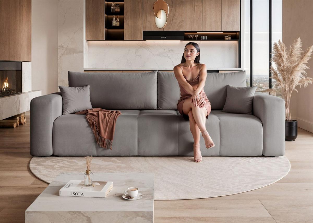 SCHLAFSOFA Leros - Grau, Holzwerkstoff/Textil (244/79/93cm) - Fun Möbel