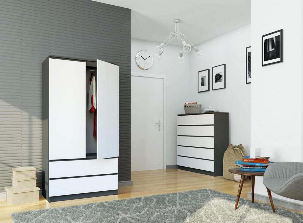 KLEIDERSCHRANK Graphit Grau, Weiß 180/90/51 - Weiß, Holzwerkstoff (90/180/51cm) - RAUMHIRSCH FURNITURE