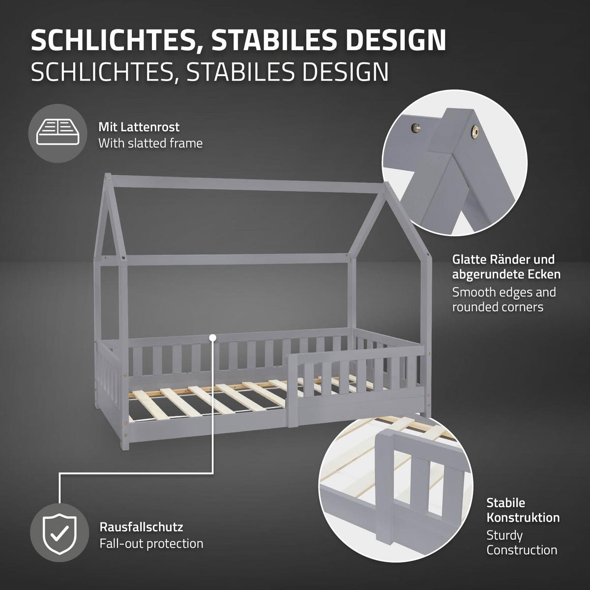 KINDERBETT mit Dach 80x160 cm Hellgrau - Hellgrau, Holz (80/160cm) - ML-DESIGN
