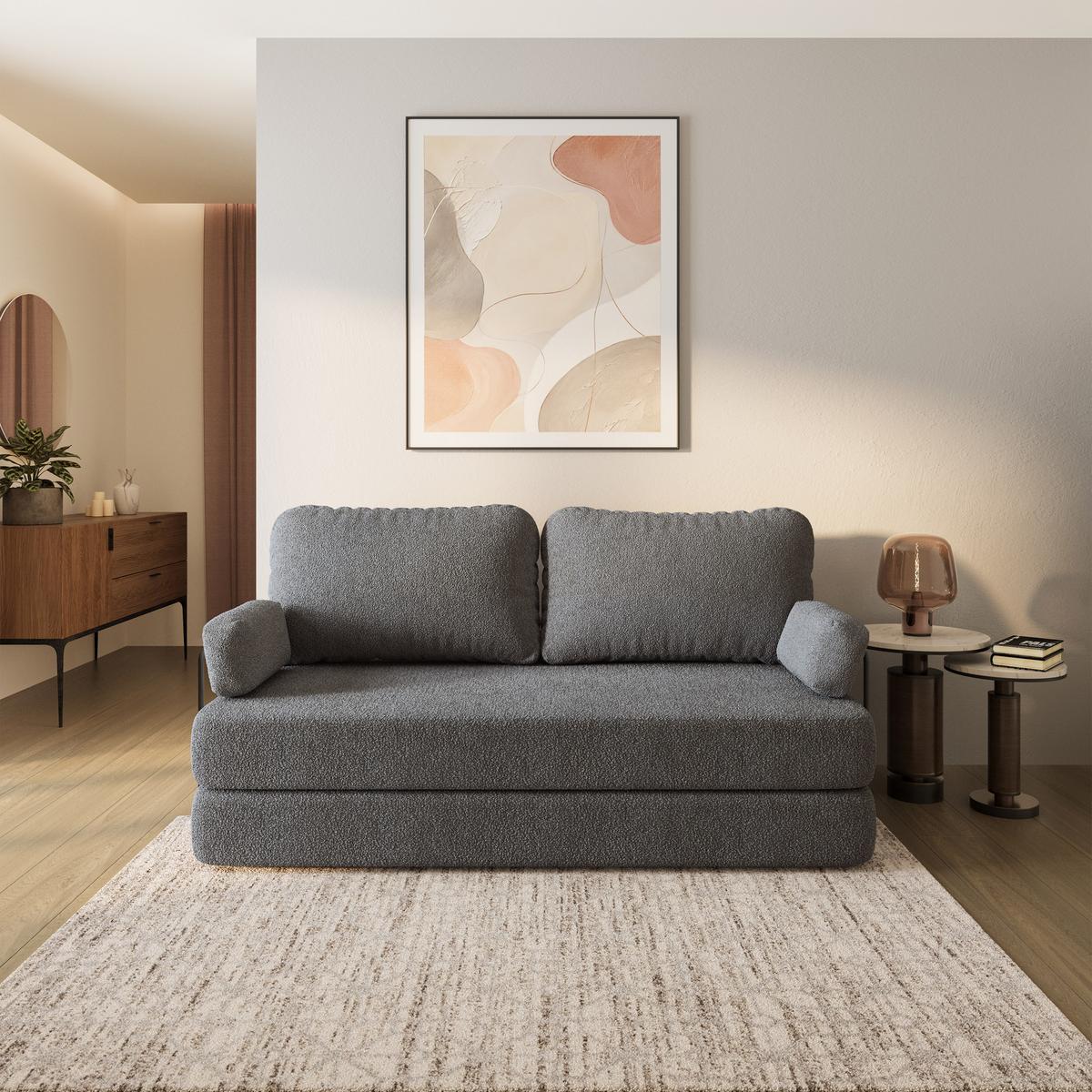 BETTSOFA NIKSI aus Schaumstoff Bucle-Stoff Grau Schlaffunktion - Grau, Textil (170/86/80cm) - MASSENO