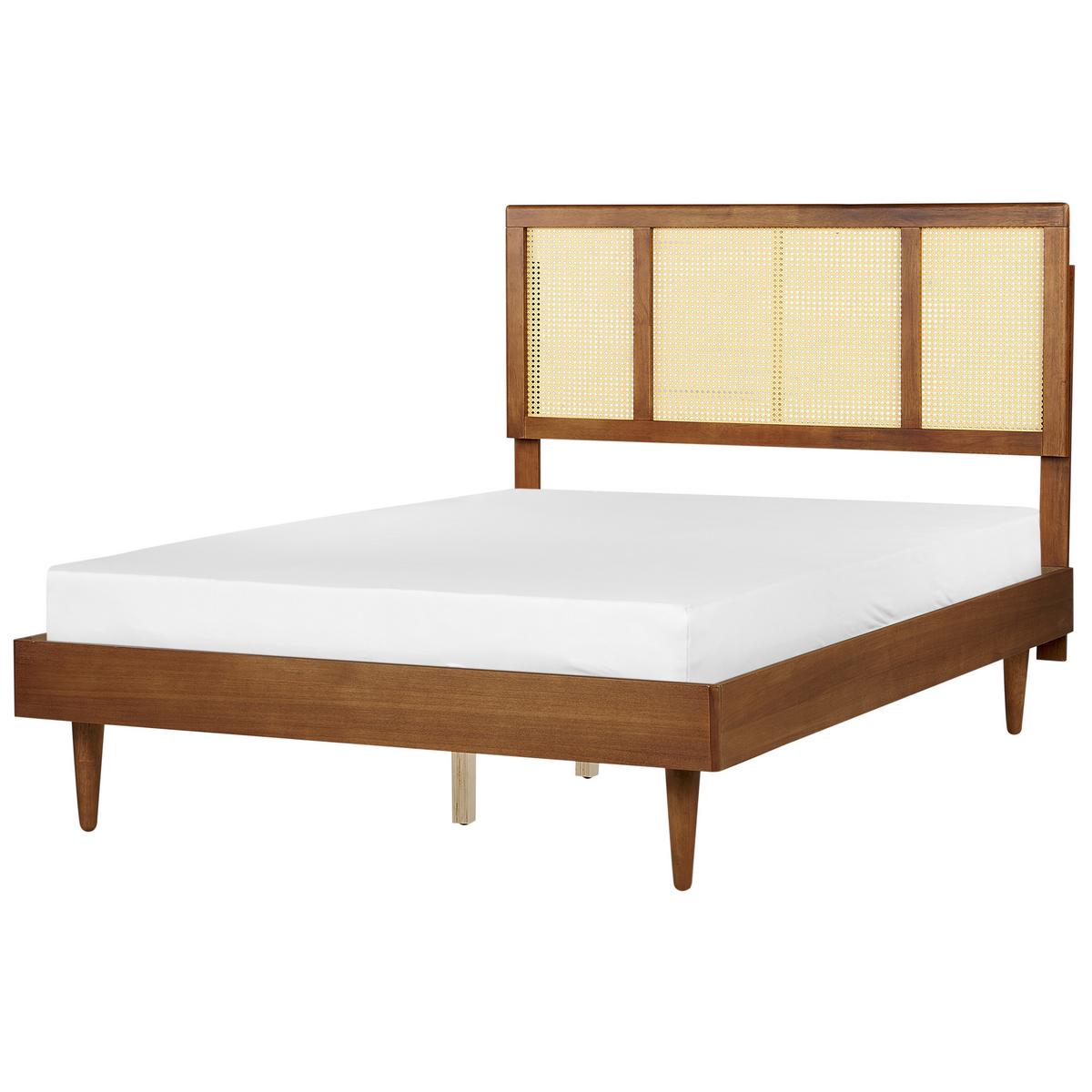 BETT mit LED 140/200 cm Gummibaumholz Braun Auray - Braun, Holz (140/200cm) - Beliani