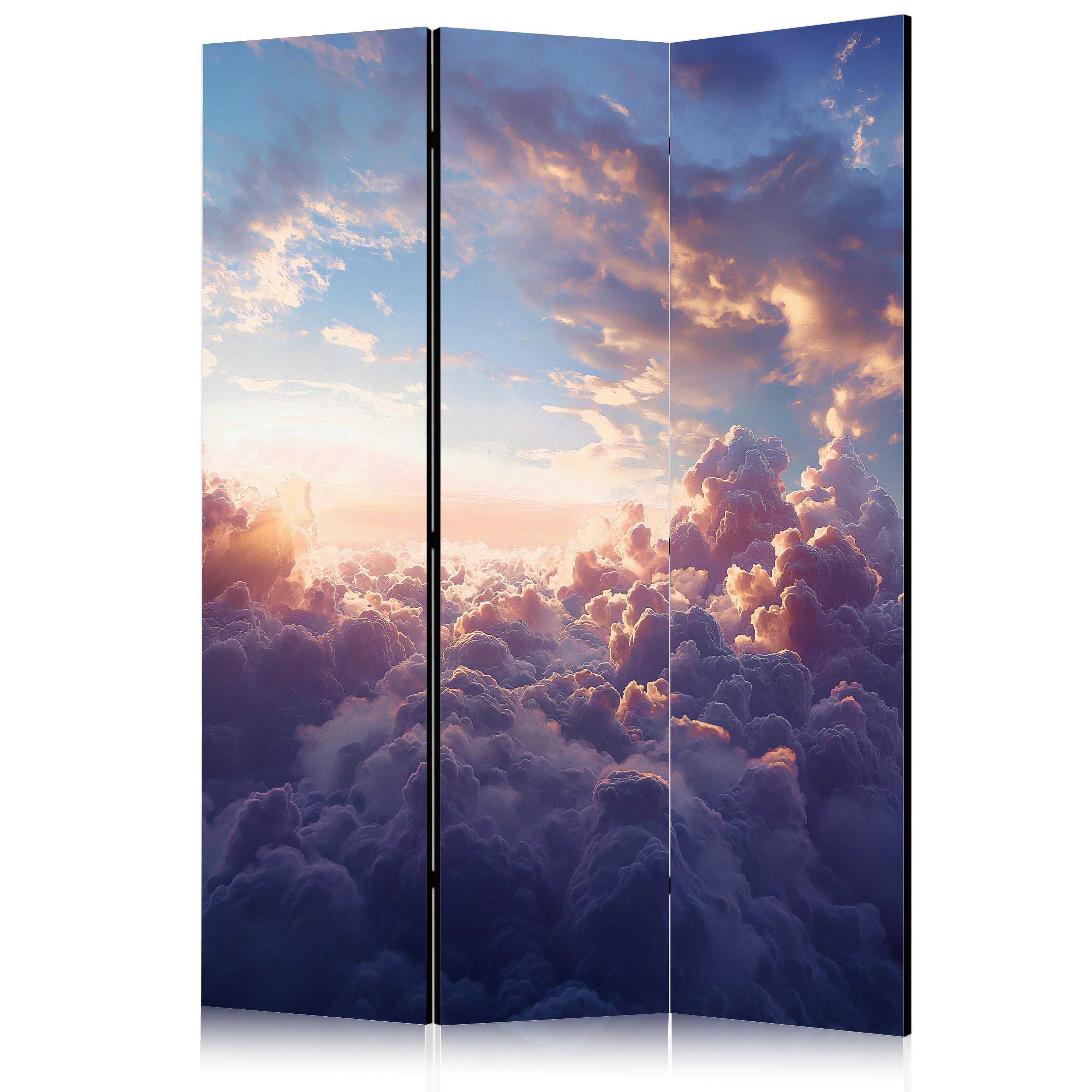 PARAVENT Einseitig Bedruckter 3-tlg 135x172 cm Himmel Wolken - Blau, Holz/Textil (135/172/3cm) - Muralo