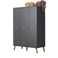 KLEIDERSCHRANK grau matt mit Buche massiv, 3-türig 130 x 190 cm für Baby- und Kinderzimmer - Eichefarben/Buchefarben, Holz/Holzwerkstoff (60/190/130cm) - Top.Furn