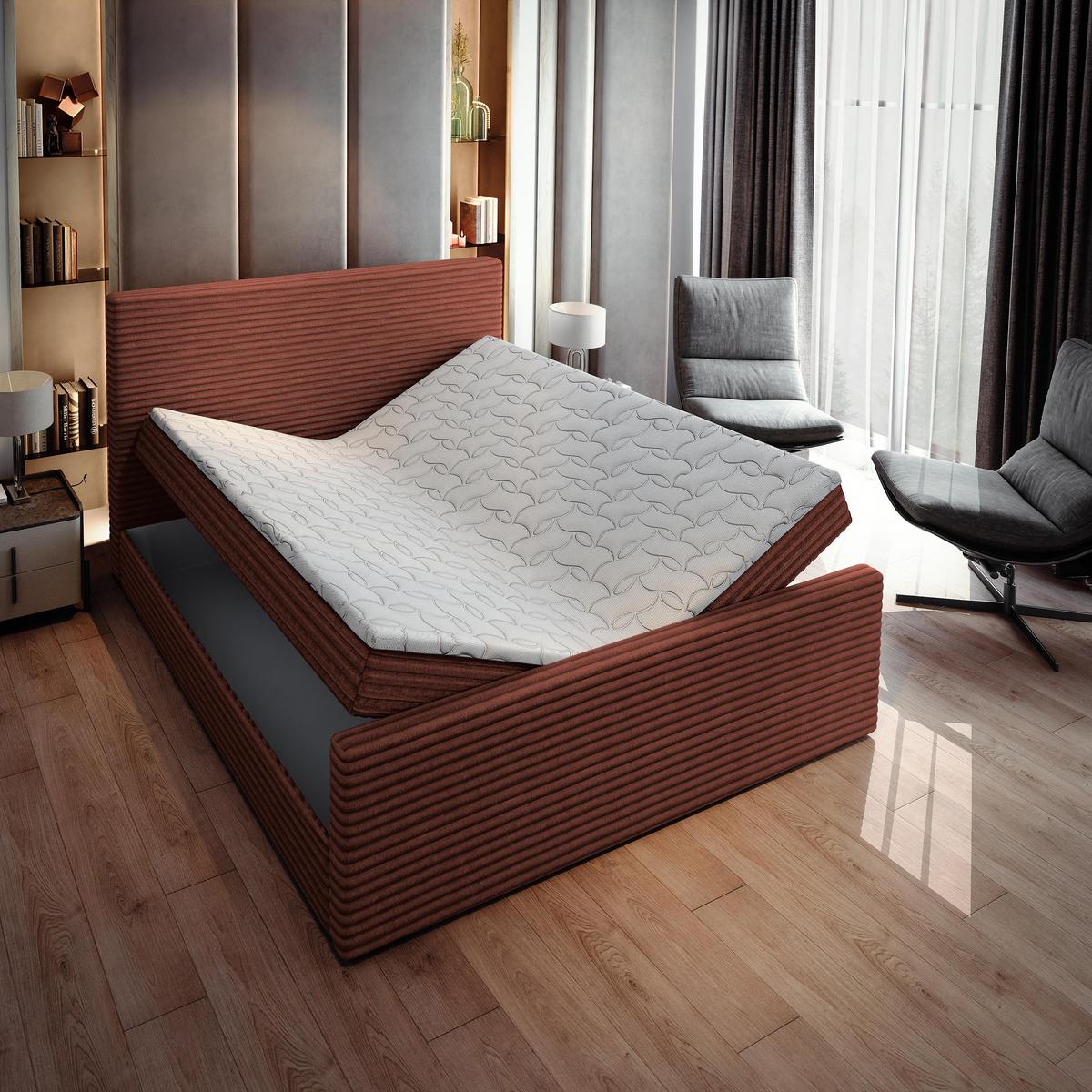 BOXBETT BRENTO 180x200 cm mit Matratze und Topper - Braun - Braun, Holz (180/200cm) - MASSENO