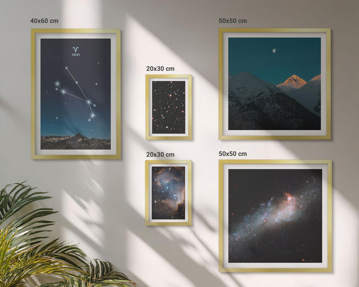 BILDER SET 5er Set - 50x50 cm & 20x30 cm & 40x60 cm Goldrahmen - Kosmische Landschaften von Galaxien - Goldfarben, Kunststoff (40/60cm) - TULUP