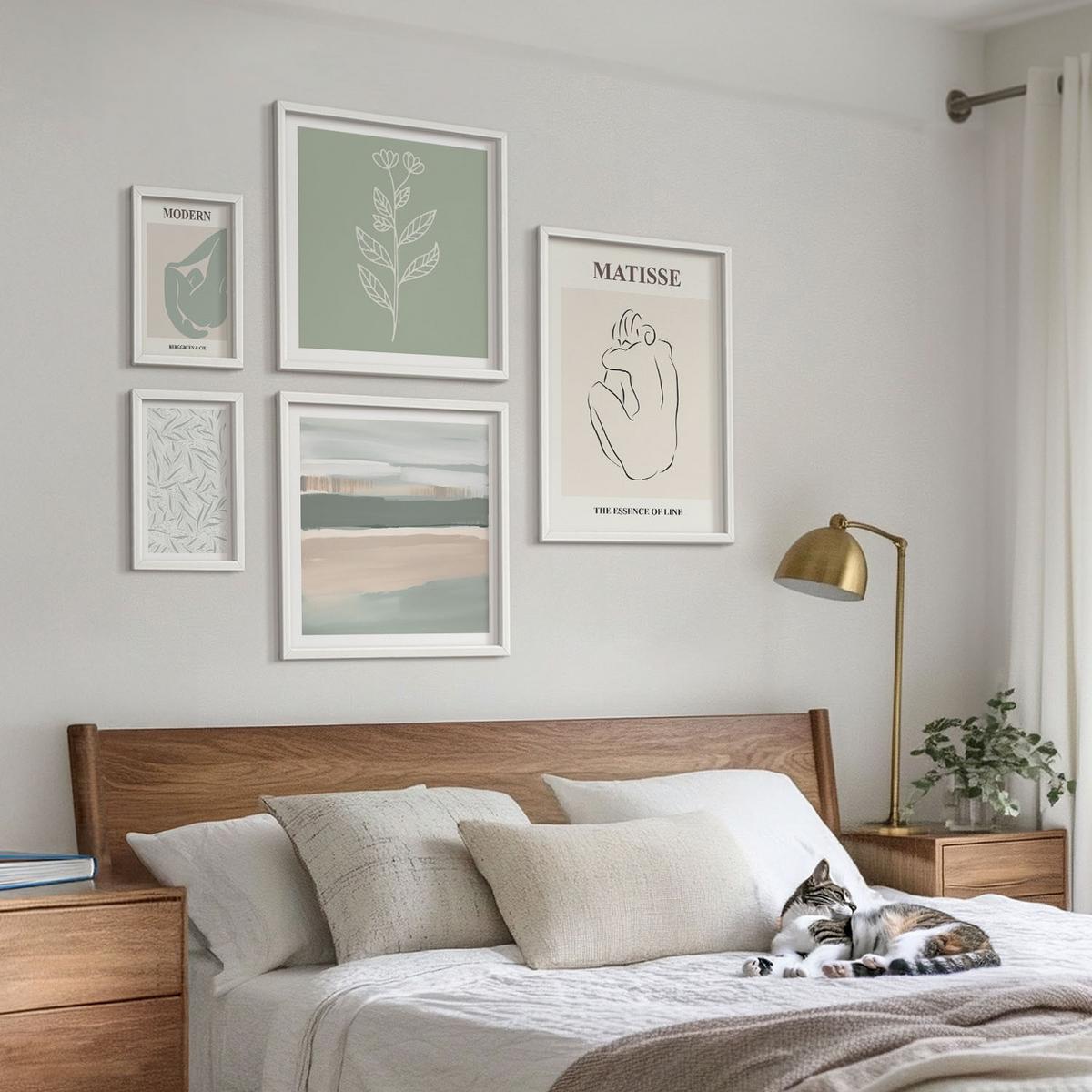 BILDER SET 5er Set - 50x50 cm & 20x30 cm & 40x60 cm Weißer Rahmen - Abstrakte Pflanzenformen - Weiß, Kunststoff (40/60cm) - TULUP