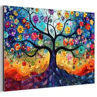 METALLBILD Kunst - Baum des Lebens - Blumen - Hippie 30x20 cm - Dunkelblau, Metall (30/20cm) - MuchoWow