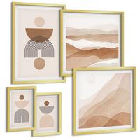 BILDER SET 5er Set - 50x50 cm & 20x30 cm & 40x60 cm Goldrahmen - Abstraktes Boho-Design - Goldfarben, Kunststoff (40/60cm) - TULUP