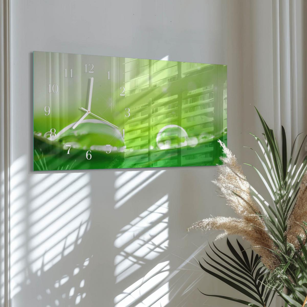 WANDUHR aus Glas 60x30 cm - Wassertropfen - Grün, Glas (60/30/0.4cm) - TULUP