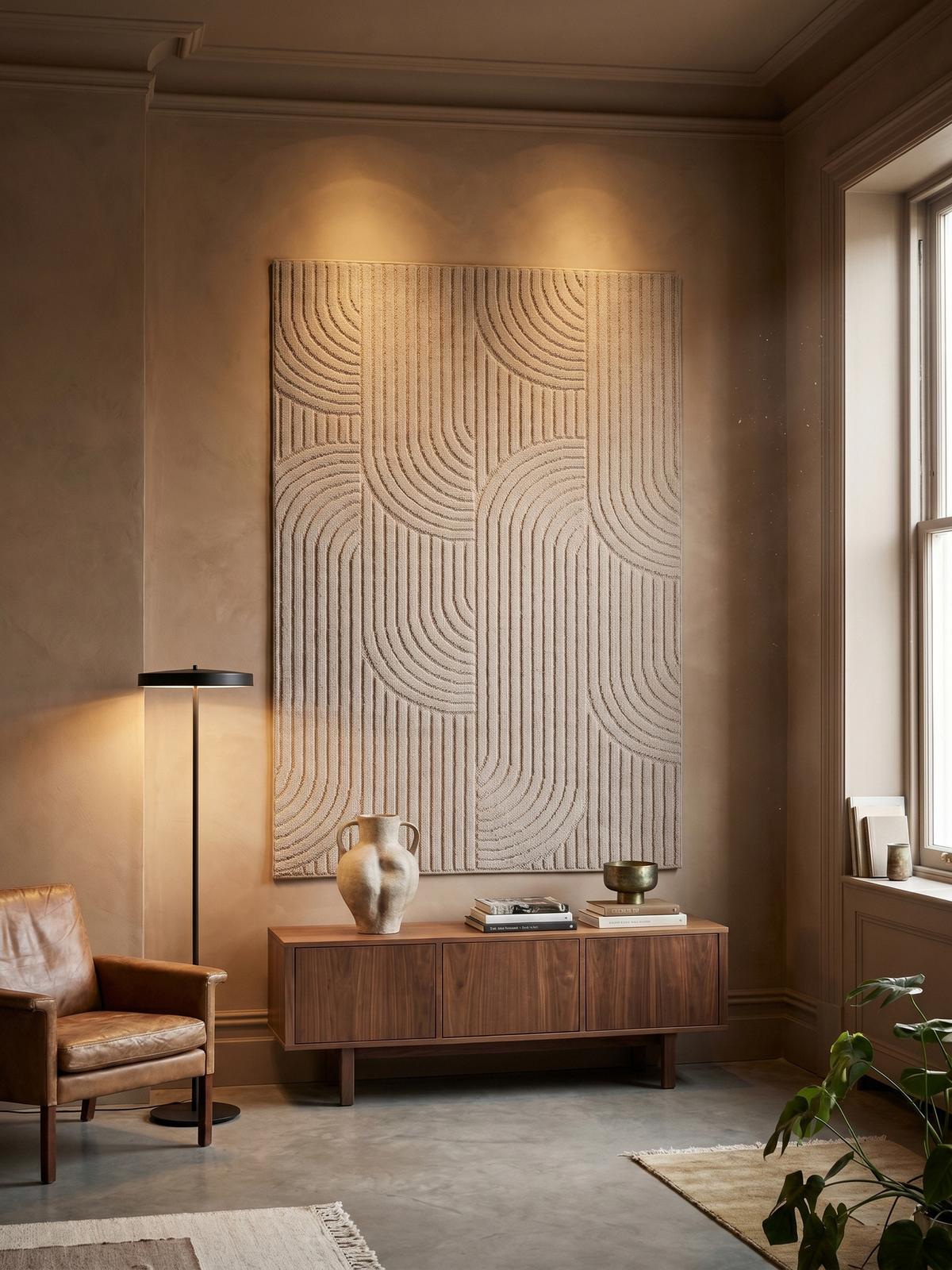 TEPPICH Flachgewebe LANGAU in Beige, mit geometrischen Bögen, 60 x 110 cm - Beige, Textil (110/60cm) - KADIMA DESIGN