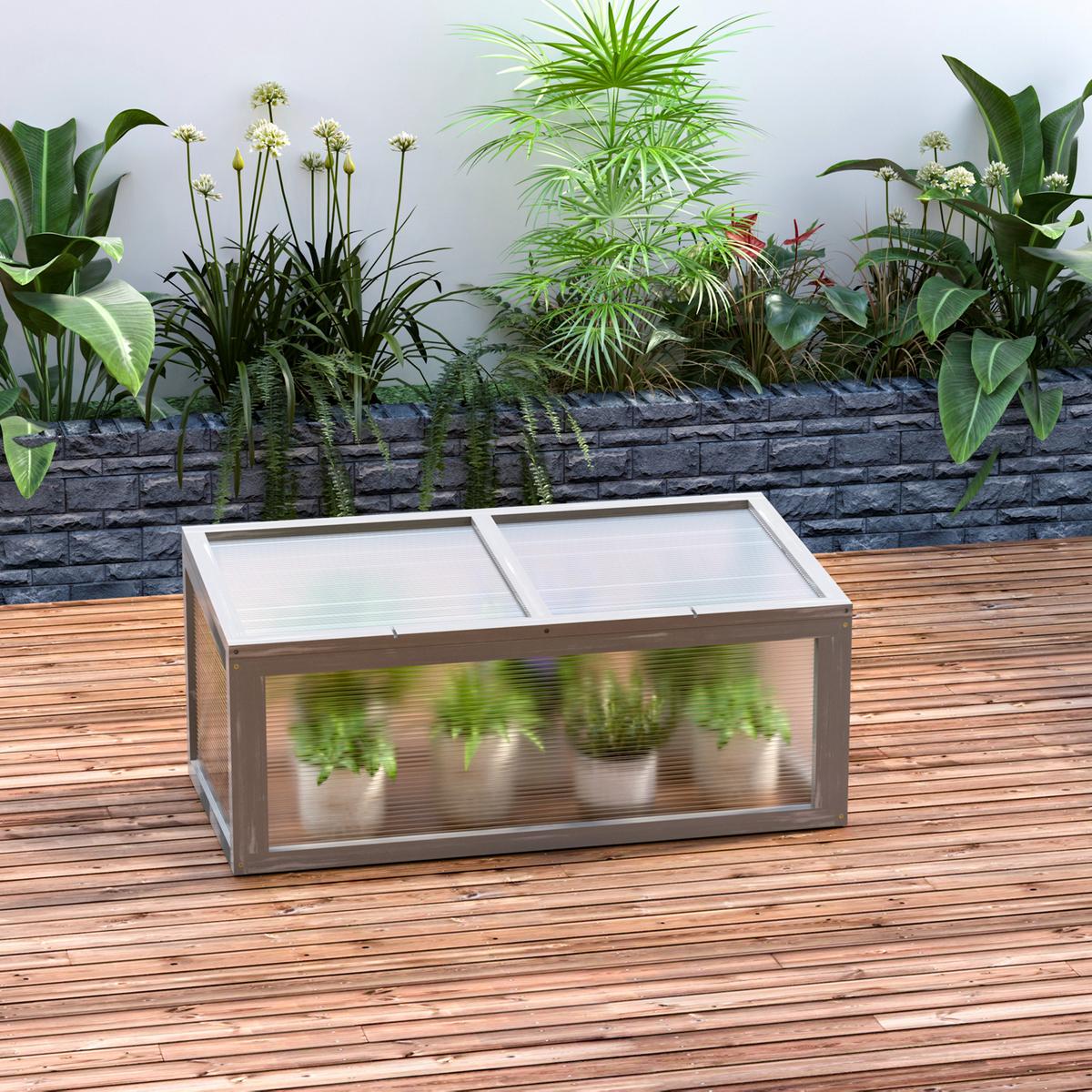 FRÜHBEET Gewächshaus mit Abdeckung, wetterfest, aus Holz und Polycarbonat, Grau - Grau, Holz (46/40/90cm) - Outsunny