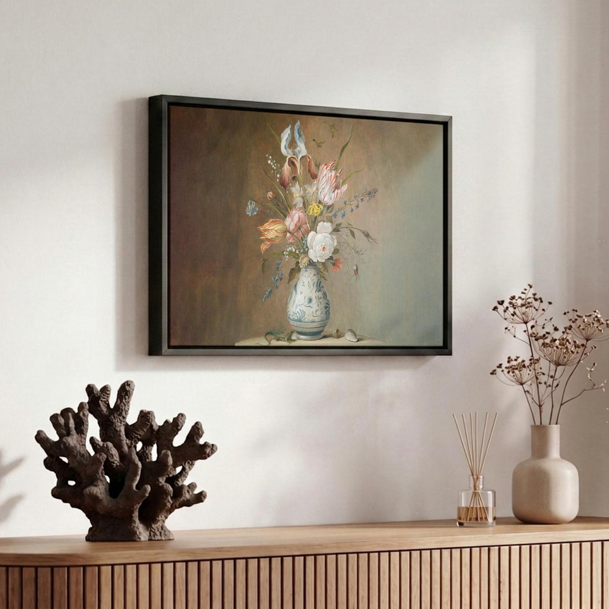 LEINWAND Bilder mit Rahmen - Alte Meister - Blumen - Balthasar van der Ast - 30x20 - Hellbraun, Textil (30/20cm) - MuchoWow