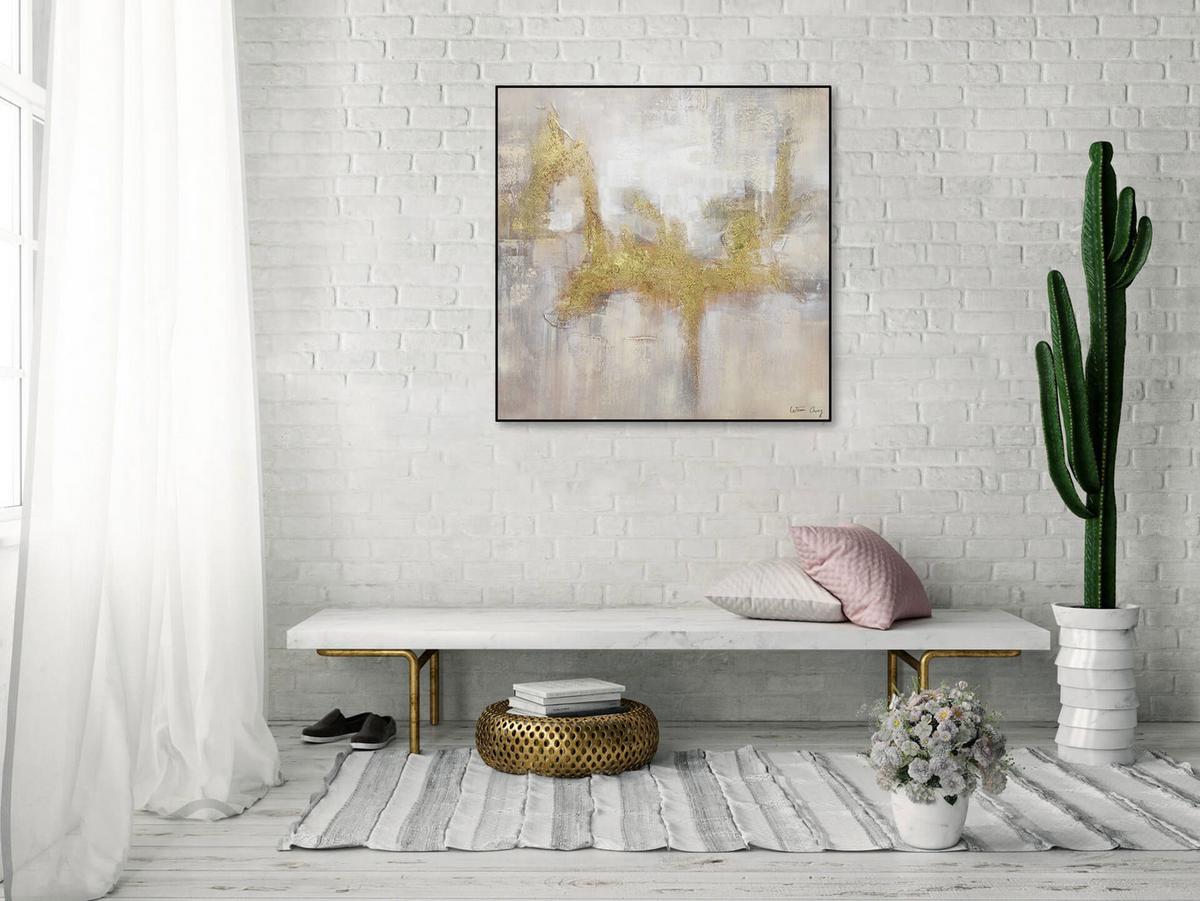 ACRYLBILD HANDGEMALT 80/80 cm - Goldfarben/Grau, Holz/Textil (80/80cm) - KUNSTLOFT