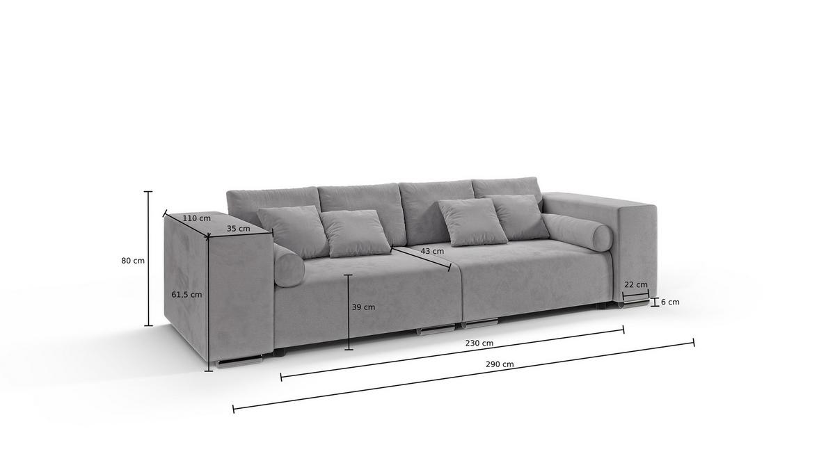 BIGSOFA Kami Microfaser Grau - Schwarz/Grau, Kunststoff/Textil (290/80/110cm) - S-Style
