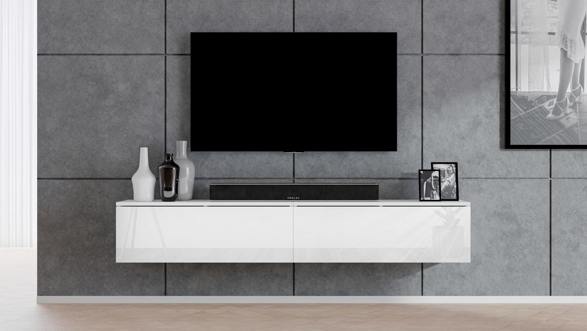 LOWBOARD Loriano 2x100 Weiß Matt, Hochglanz 200/34/32 cm – TV Schrank - Weiß, Holzwerkstoff/Kunststoff (200/34/32cm) - AX Living